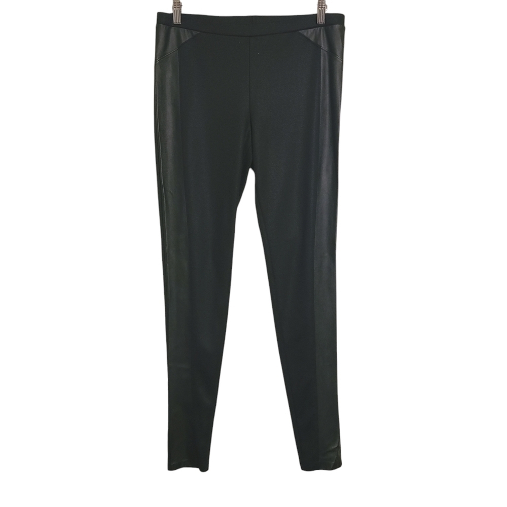 Trouve | Women's Black Faux Leather Trim Skinny Leggings/Pants (Size Large)